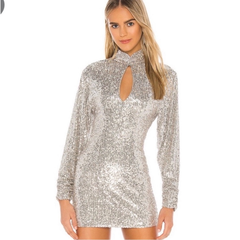 Ronny Kobo Lauper Silver Metallic Dress medium